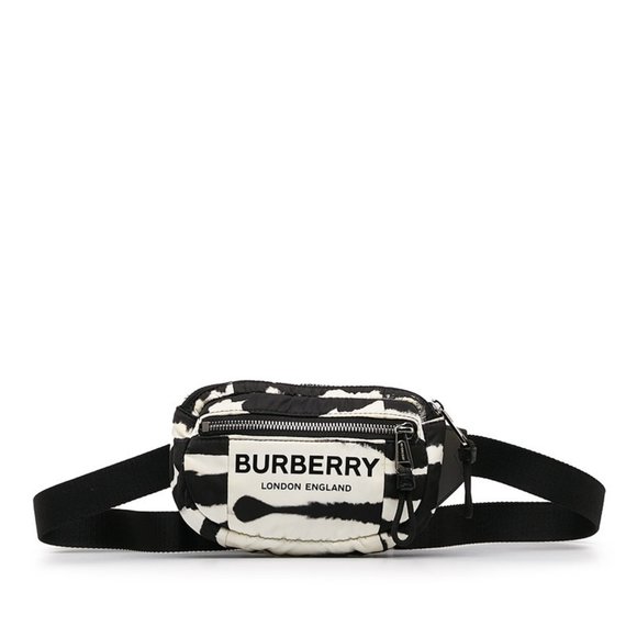 Burberry Logo Zebra Waist Bag in White and Black Nylon for Women - Picture 1 of 14
